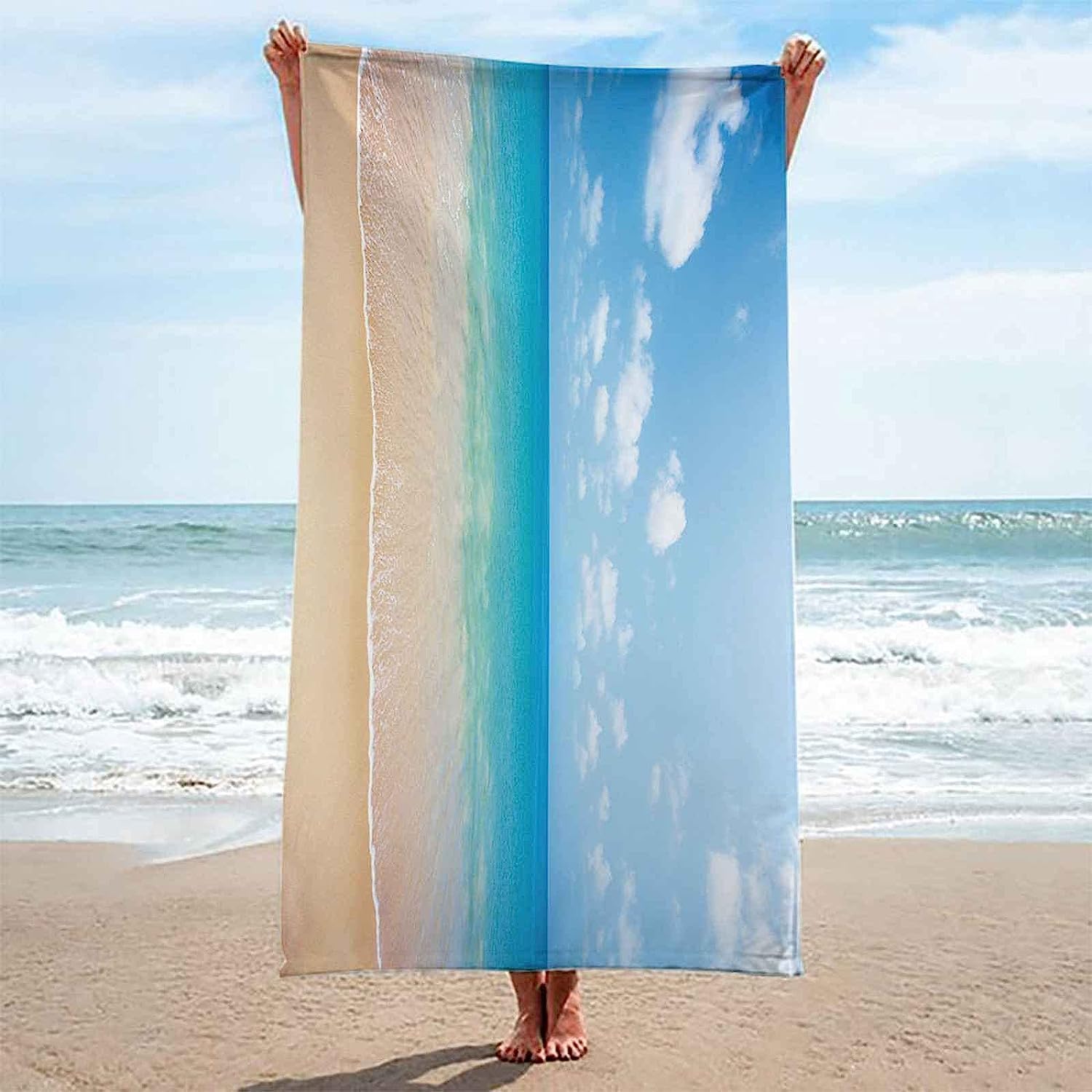Telo Mare Microfibra Grande Spiaggia Blu Da Sogno 200 X 200 Cm, 3D Telo Mare Leggero Antisabbia Per Donna Uomo, Asciugamano Microfibra Asciugatura Rapida Per Bagno, Spiaggia, Campeggio, Via -0W0R-R7P