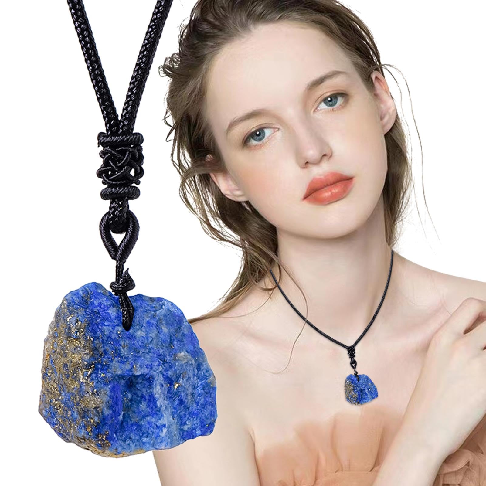 Generico Naszyjnik Lapis Lazuli, Biżuteria Lapis Lazuli | Ręcznie tkany surowy kamienny naszyjnik | Kolekcjonerska biżuteria z niebieskim naszyjnikiem rockowym do codziennego noszenia, Fare
