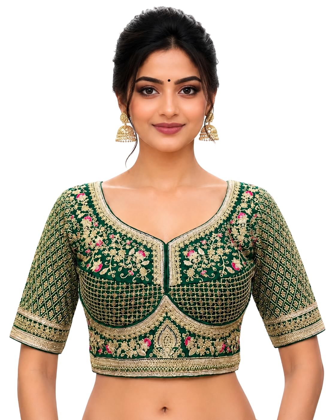 vihu fashion Readymade Blouses for Women | Pan Neck Italian Silk Sabyasachi Bridal Zari Embroidery Work Back Open Half Sleeve Blouse for Women Readymade Stylish|Size : 42|Saree Bridal Blouse-picture-53