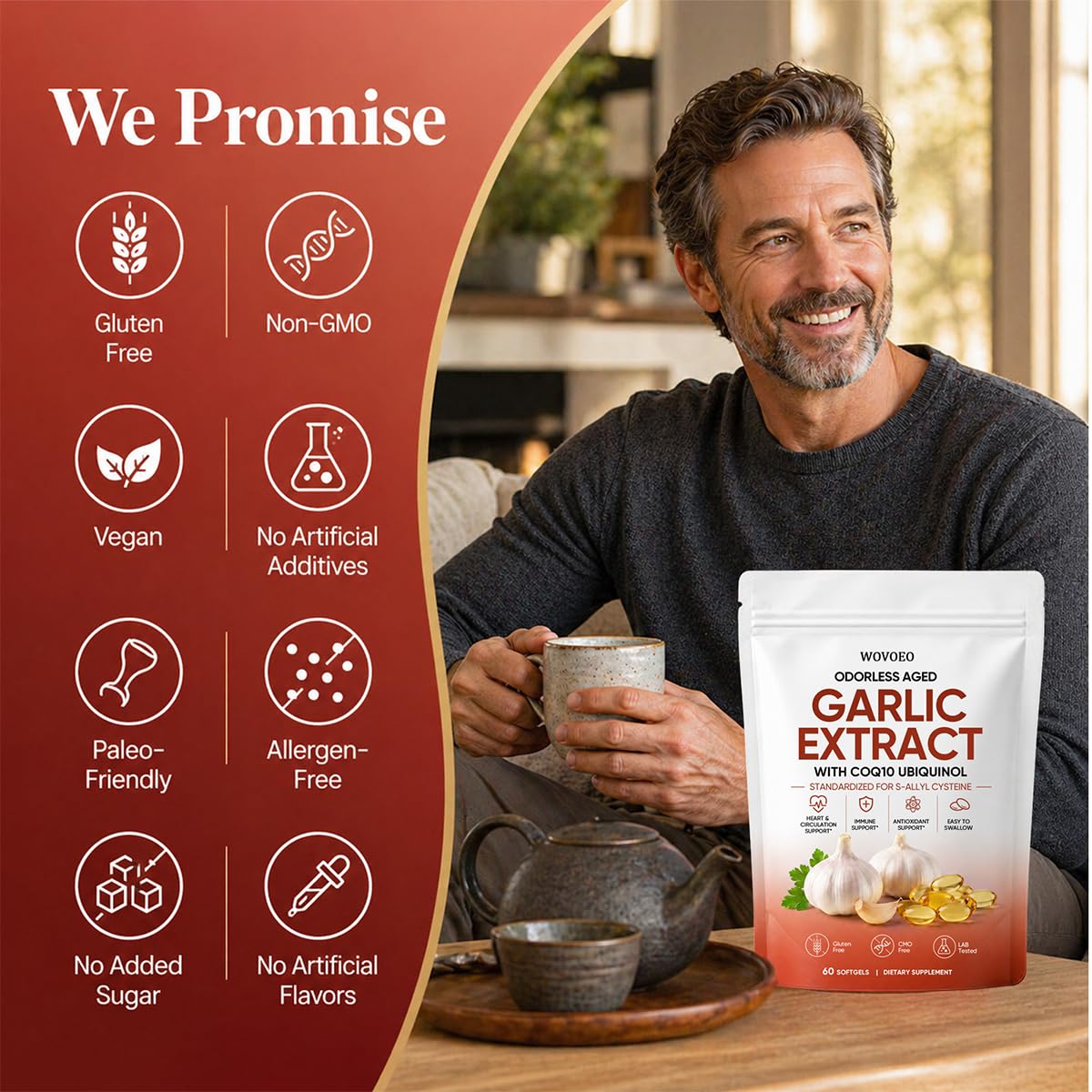 Aged Garlic Extract Softgels Organic | 600mg Odorless Garlic Supplements with CoQ10 Ubiquinol | 24-Month Fermented for Heart & Immune Support | 60 Softgels (1) — Amazon image 4