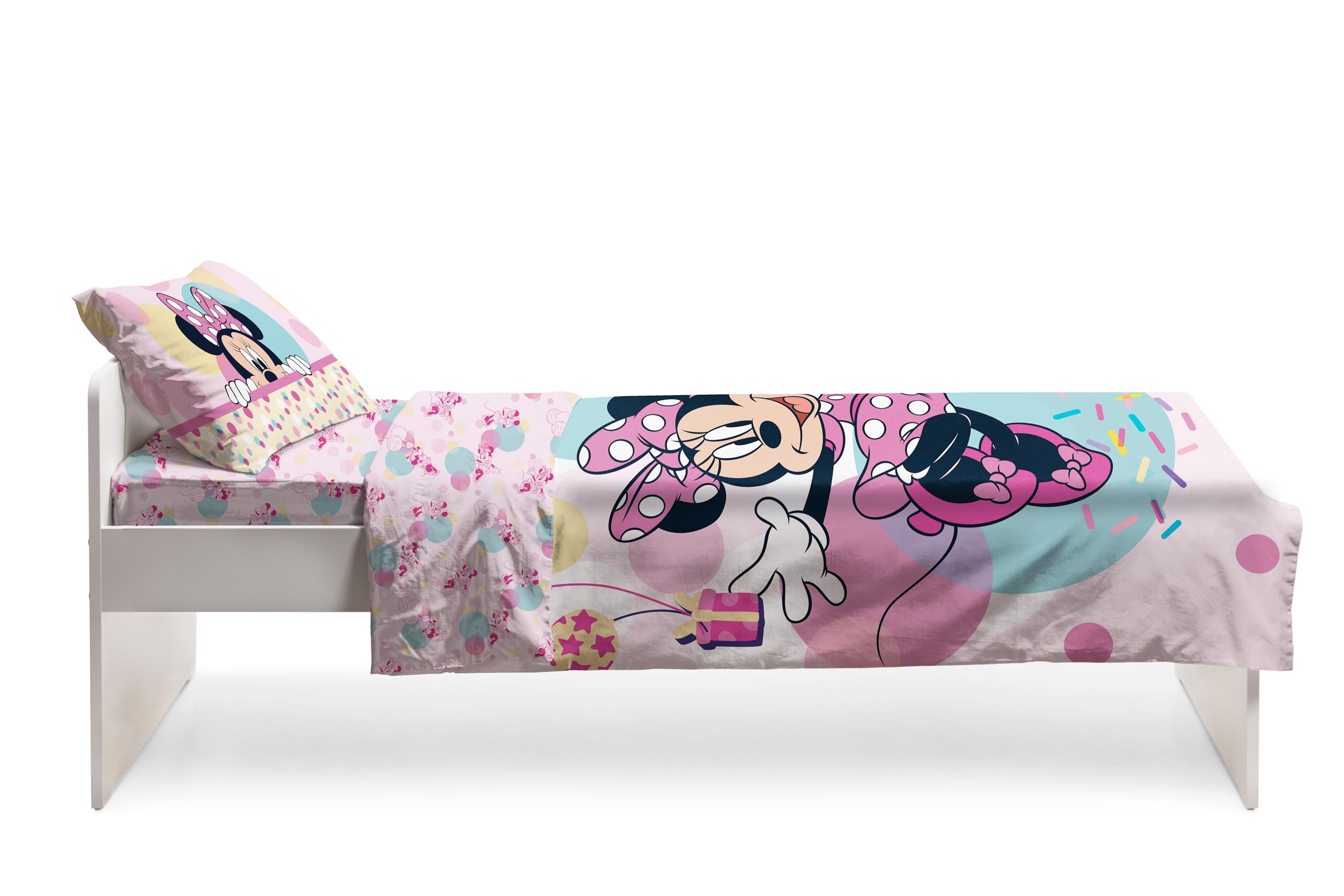 Juego de sábanas para Cama Individual de Minnie 100% algodón, Juego de sábanas, sábana encimera con Borde + sábana Bajera con Esquinas + Funda de Almohada