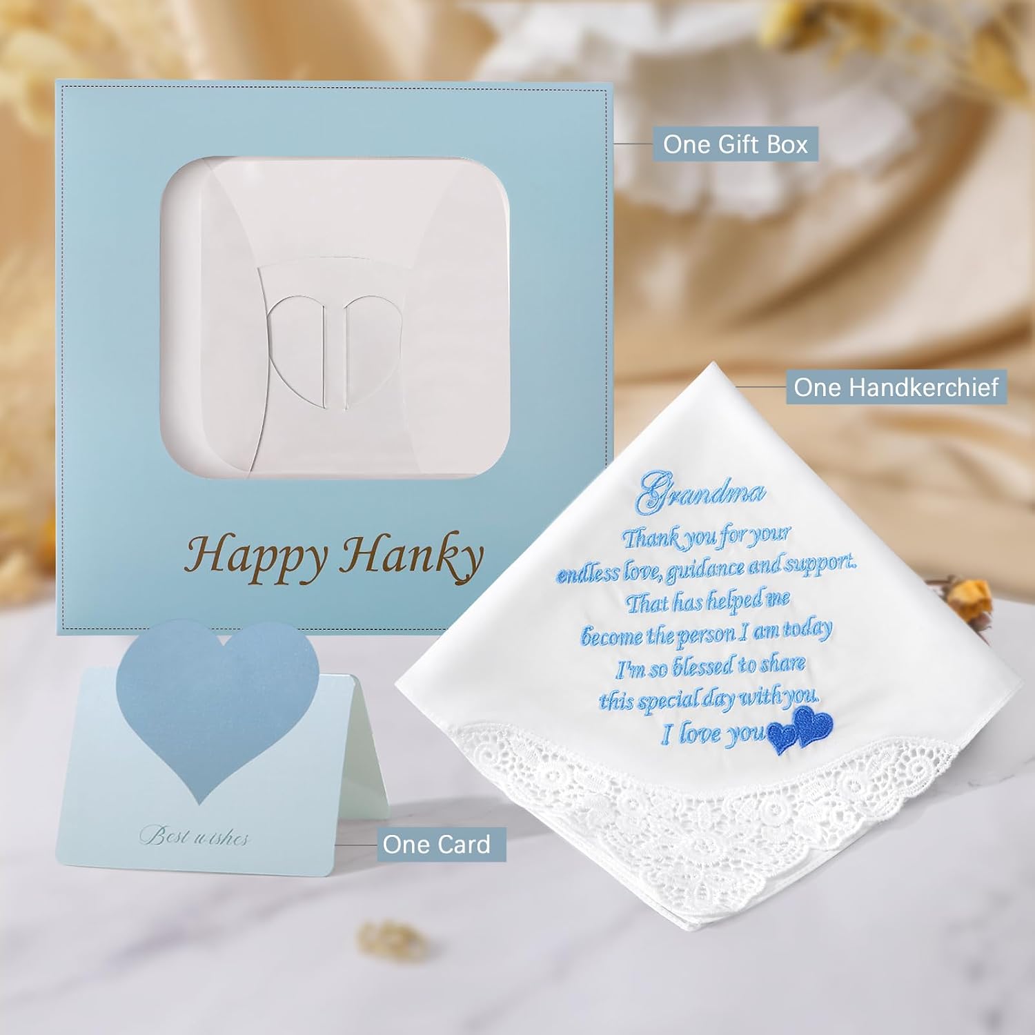 HOULIFE Something Blue Wedding Hanky Embroidered Handkerchief Wedding Gift