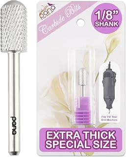 PANA 1/8" SPECIAL SIZE Large Smooth Round Top Safety Carbide Nail Drill Bit for Gel Polish & Acrylic Removal Nail Salon Manicure Pedicure E-File (Large Barrel - Silver, Coarse) EXTRA THICK SHANK