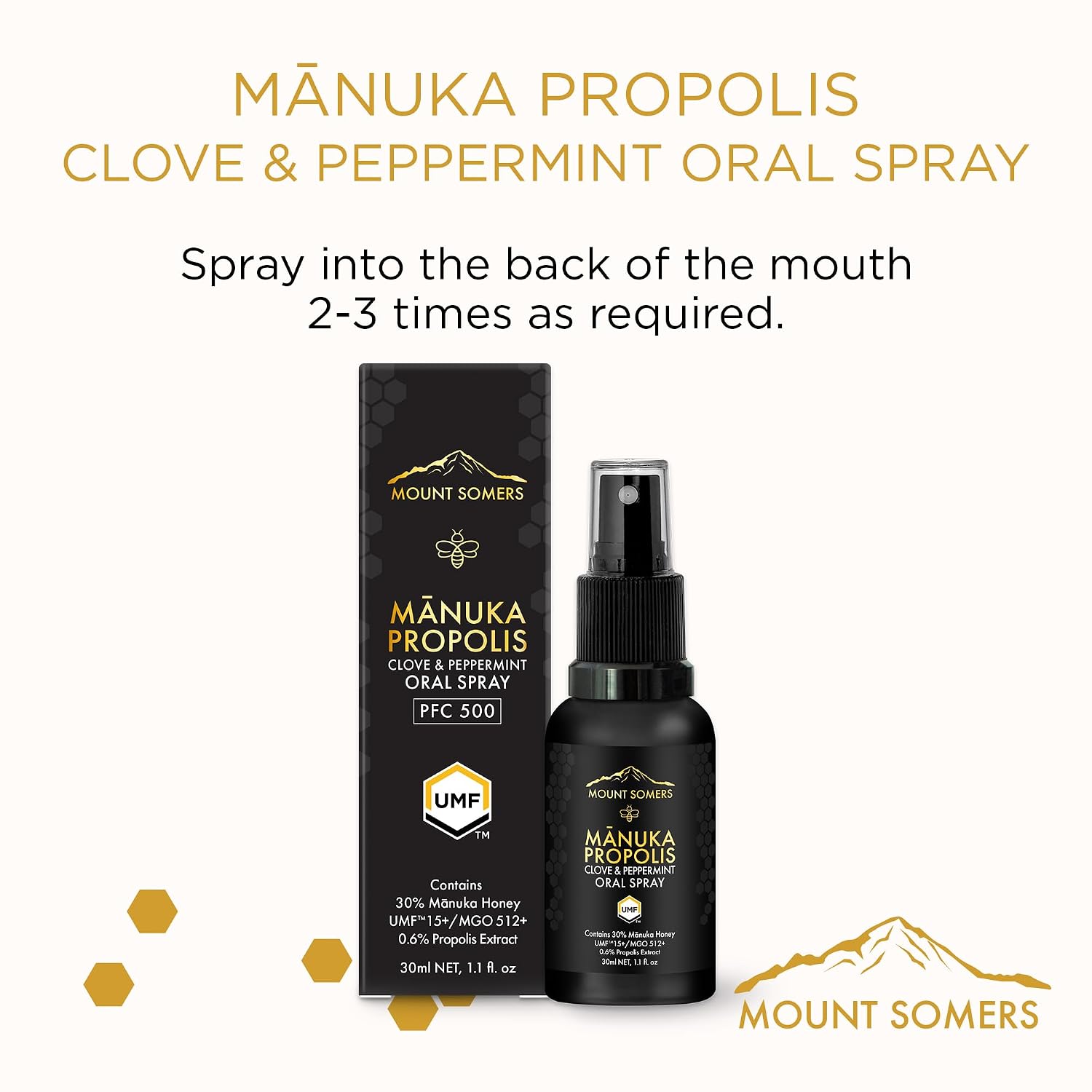 Propolis Oral Spray UMF15+ – Manuka Honey, Clove & Peppermint, Breath Freshener & Oral Comfort Support, Travel Size, 1 Fl Oz
