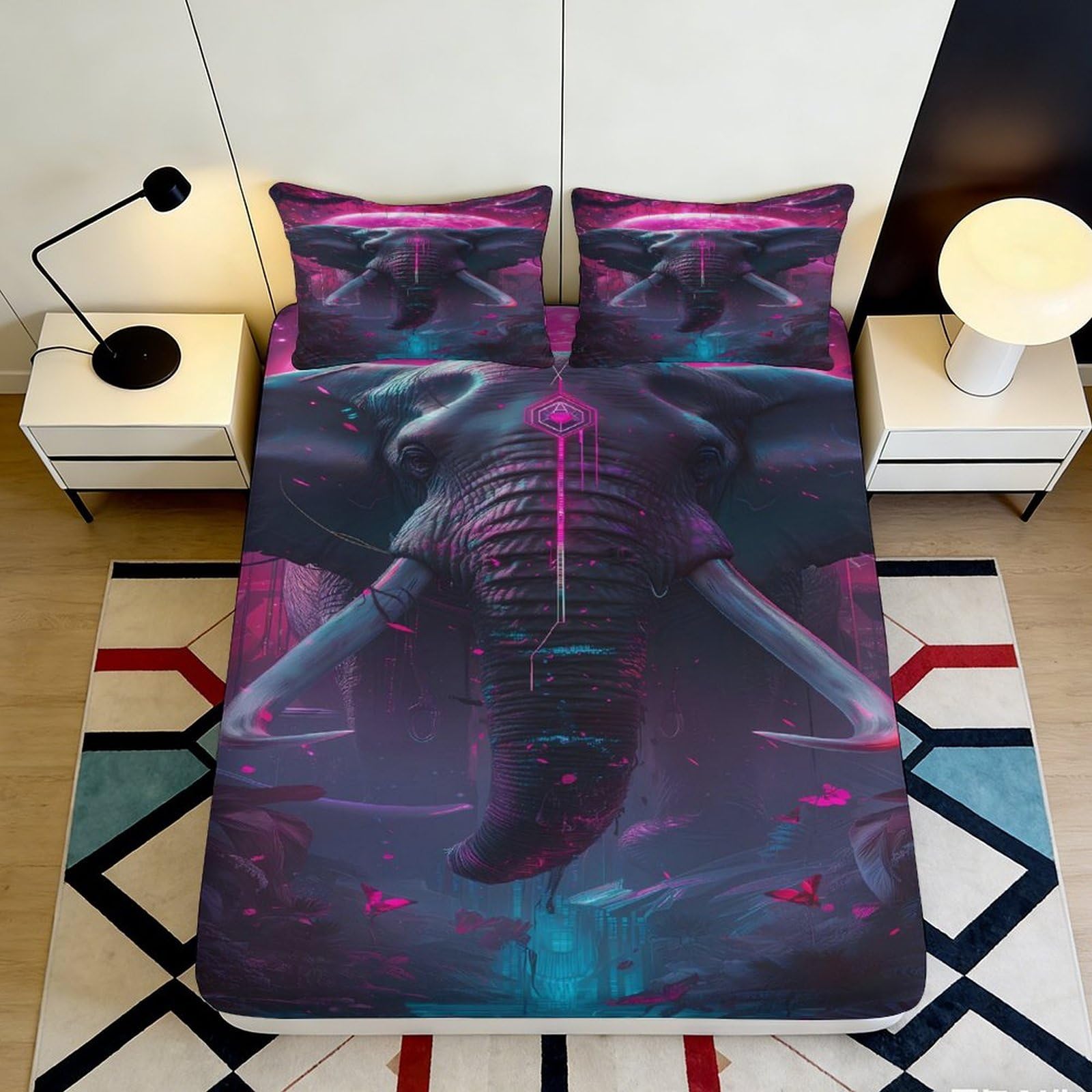3D Printed Cyberpunk Skull Fitted Sheet Microfiber Soft Black Purple Futuristic Bed Cover for Bedroom Dorm Mattress Decor 90x200x25cm