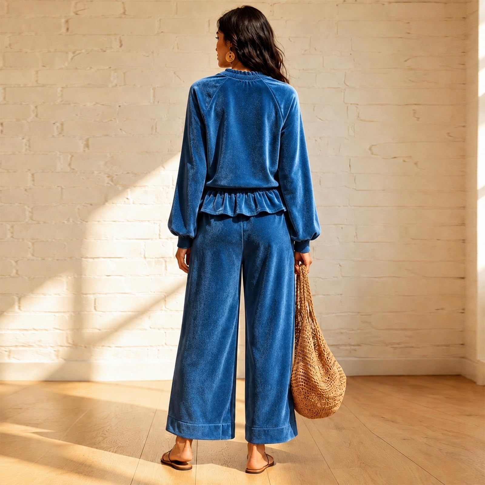 Completi Donna Eleganti 2 Pezzi Completi Palestra Manica Lunga Girocollo Tuta Sportiva Completo Da Ginnastica Casual Set Top E Pantaloni a Gamba Larga Tute Per Jogging Fitness Yoga Autunnale Invernale