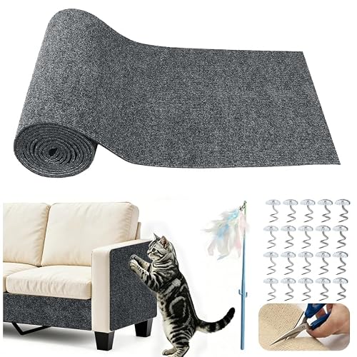 newgulzar Tapis griffoir Autocollant pour Chat, Planche à gratter Murale, Protection Anti-Rayures pour canapé, Meubles, Griffes de Chat, Blanc Riz, 40 x 300 cm (Gris foncé)