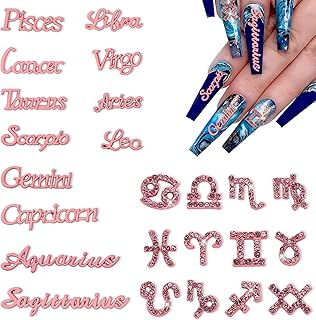 24 Pieces Pink Alloy Zodiac Nail Charms Zodiac Sign Charms for Nails Twelve Constellation Words Charms Virgo Leo Aries Taurus Gemini Capricorn Zodiac Nail Charms for Women Nail Art Decoration