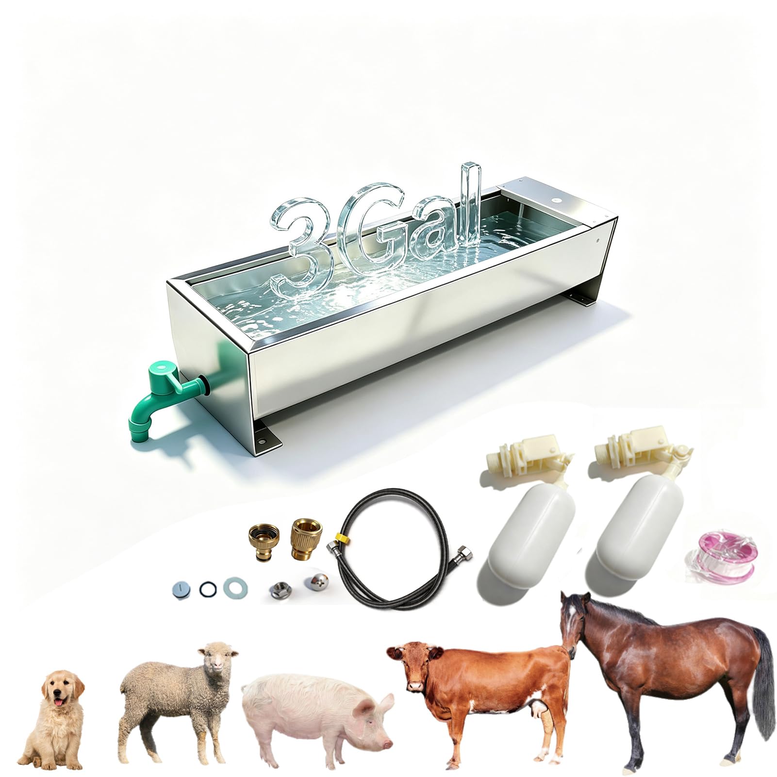Abbeveratoio automatico per animali in acciaio inox, con valvola galleggiante, per capra, bovini, cavalli, maiali, cani, 56 x 21 x 13 cm (lunghezza x larghezza x altezza), 3 galloni