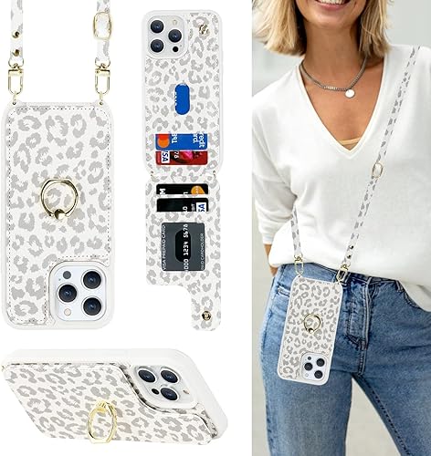 Funda para iPhone 13 Pro MaxiPhone 12 Pro Max con tarjetero para mujer, correa cruzada, soporte para tarjeta de crédito, soporte de anillo, cierre a