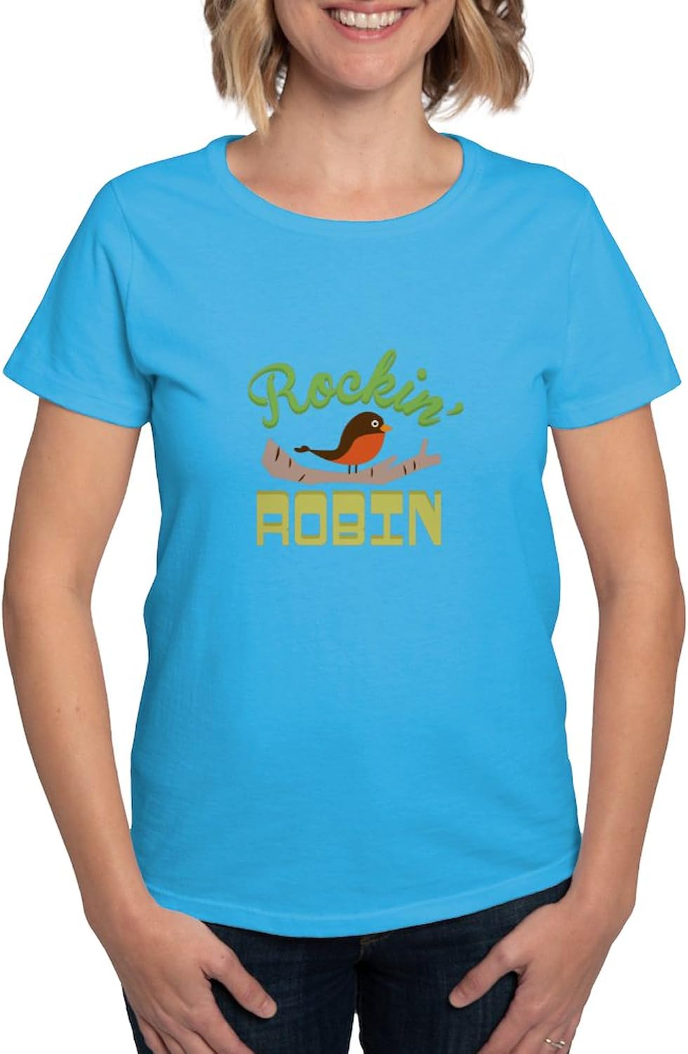 CafePress Rockin Robin T Shirt Womens Classic Crew-Neck Soft Graphic T-Shirt