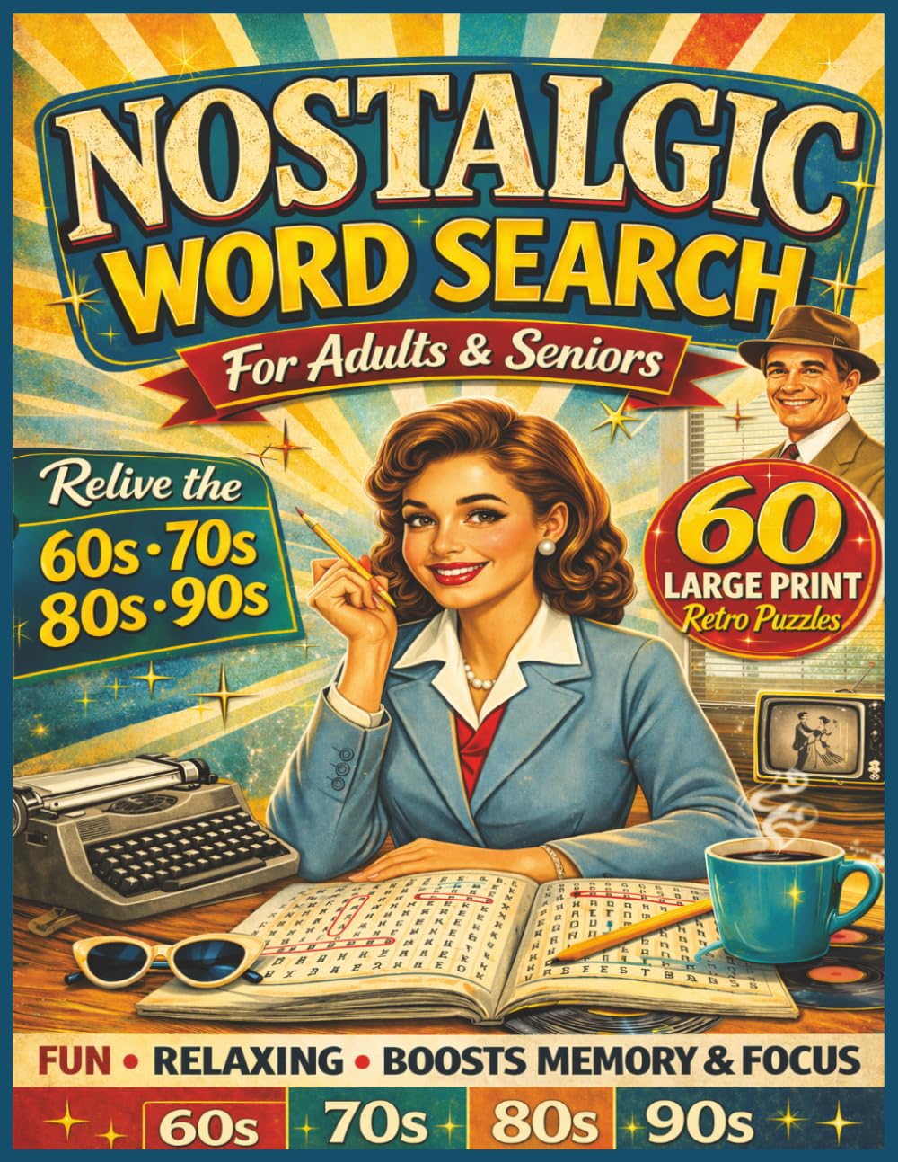 Nostalgic Word Search for Adults & Seniors: 60 Large Print Retro Puzzles from the 60s, 70s, 80s & 90s | Relaxing Word Finds to Relive Memories, Boost Focus & Stay Sharp