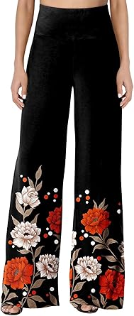 JZC Women's Palazzo Lounge Pants Stretchy Wide Leg Casual Pants Comfy High Waist Flowy Pants S-3XL
