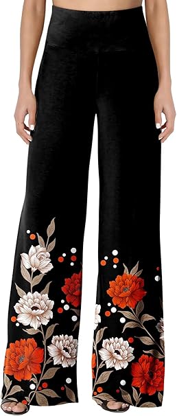 JZC Women's Palazzo Lounge Pants Stretchy Wide Leg Casual Pants Comfy High Waist Flowy Pants S-3XL