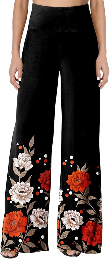 JZC Women's Palazzo Lounge Pants Stretchy Wide Leg Casual Pants Comfy High Waist Flowy Pants S-3XL