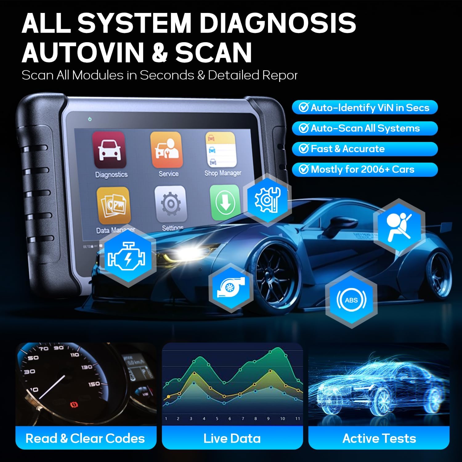 Autel OBD2 Scanner MaxiCOM MK808Z Automotive Diagnostic Tool - Same as MK808S MX808S, Android 11, Bi-Directional Tests as MK900 MX900, 28 Services, Injector Coding, All-System Scan, FCA AutoAuth