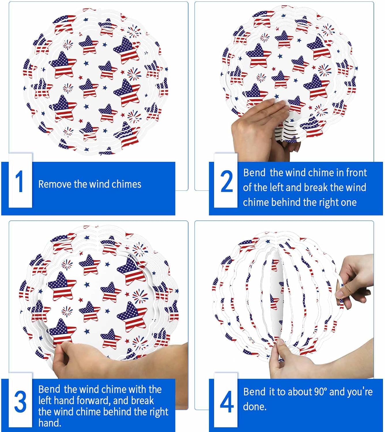 Independence Day Stars Red Stripes Fireworks Wind Spinner for Garden Yard 3D Stainless Steel Hanging Wind Spinners, Patriotic Blue Star 4th of July Spinners Outdoor Metal Decor for Lawn Patio Home