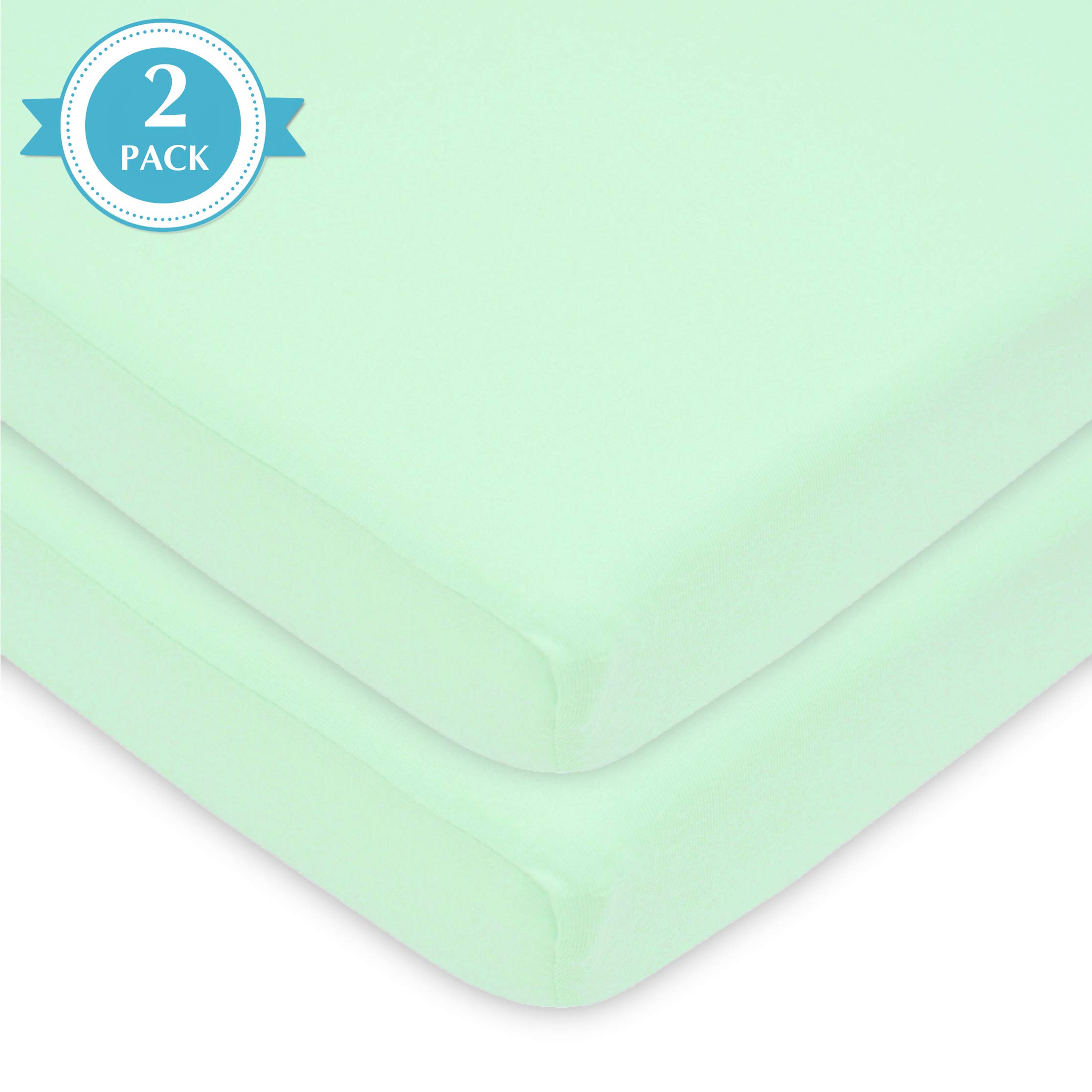 American Baby Company Confezione da 2 lenzuola con angoli in 100% cotone naturale per mini culla, 96,5 x 61 cm, morbide e traspiranti, adatte a materassi Pack N Play, menta, per ragazzi e ragazze