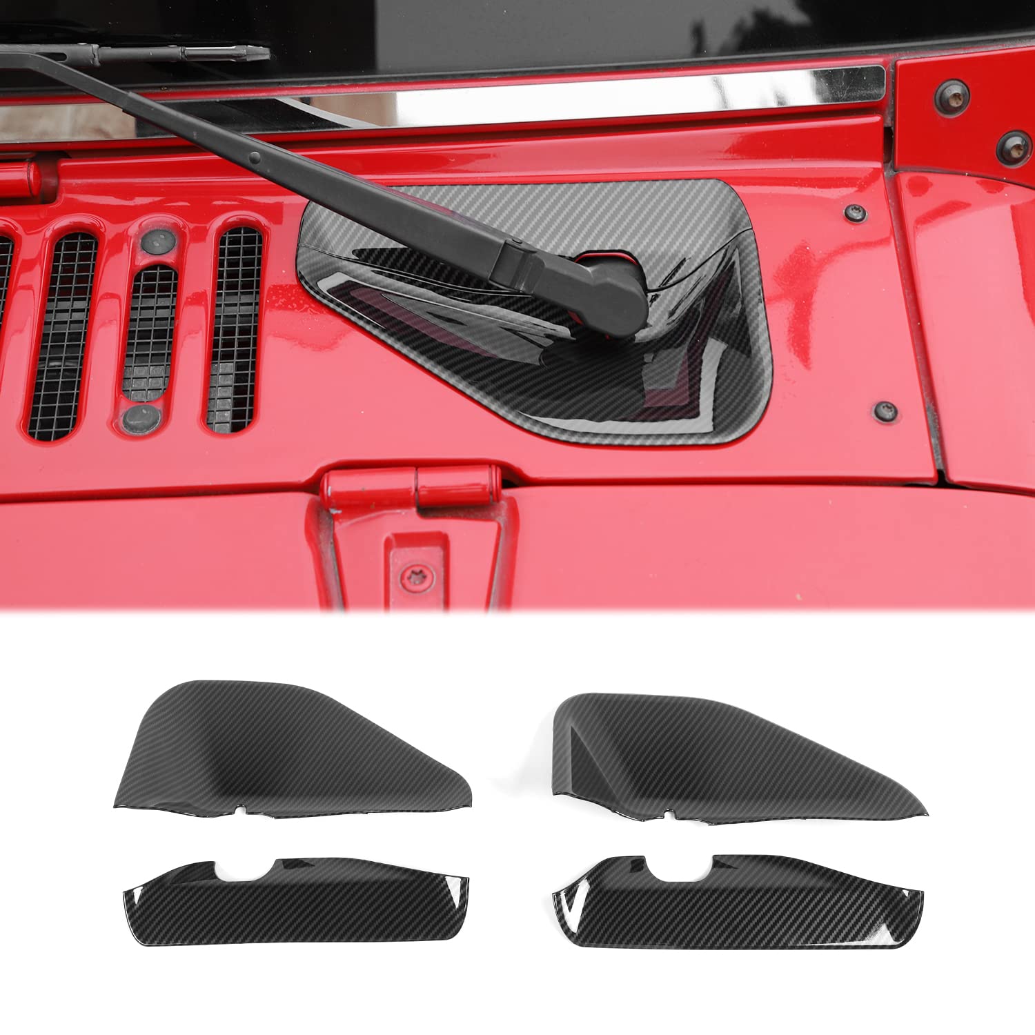 JWWY Front Wiper Base Decorative Protection Cover Trim Compatible with 2007-2017 Jeep Wrangler JK Accessories Carbon Fiber