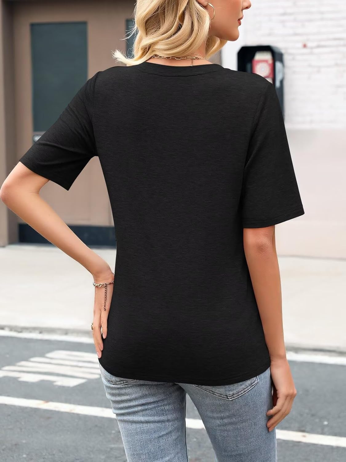 Minetom Women's V Neck T Shirts Casual Half Sleeve Tops Basic Summer Tees - Image 4