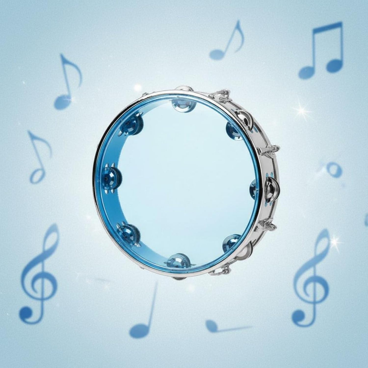 Double Row Chime Tambourine Crisp Sound 10 Inch Tambourine Stainless Steel Jingling Discs Tunable Hand Percussion Drum for Artists, Beginners, Blue