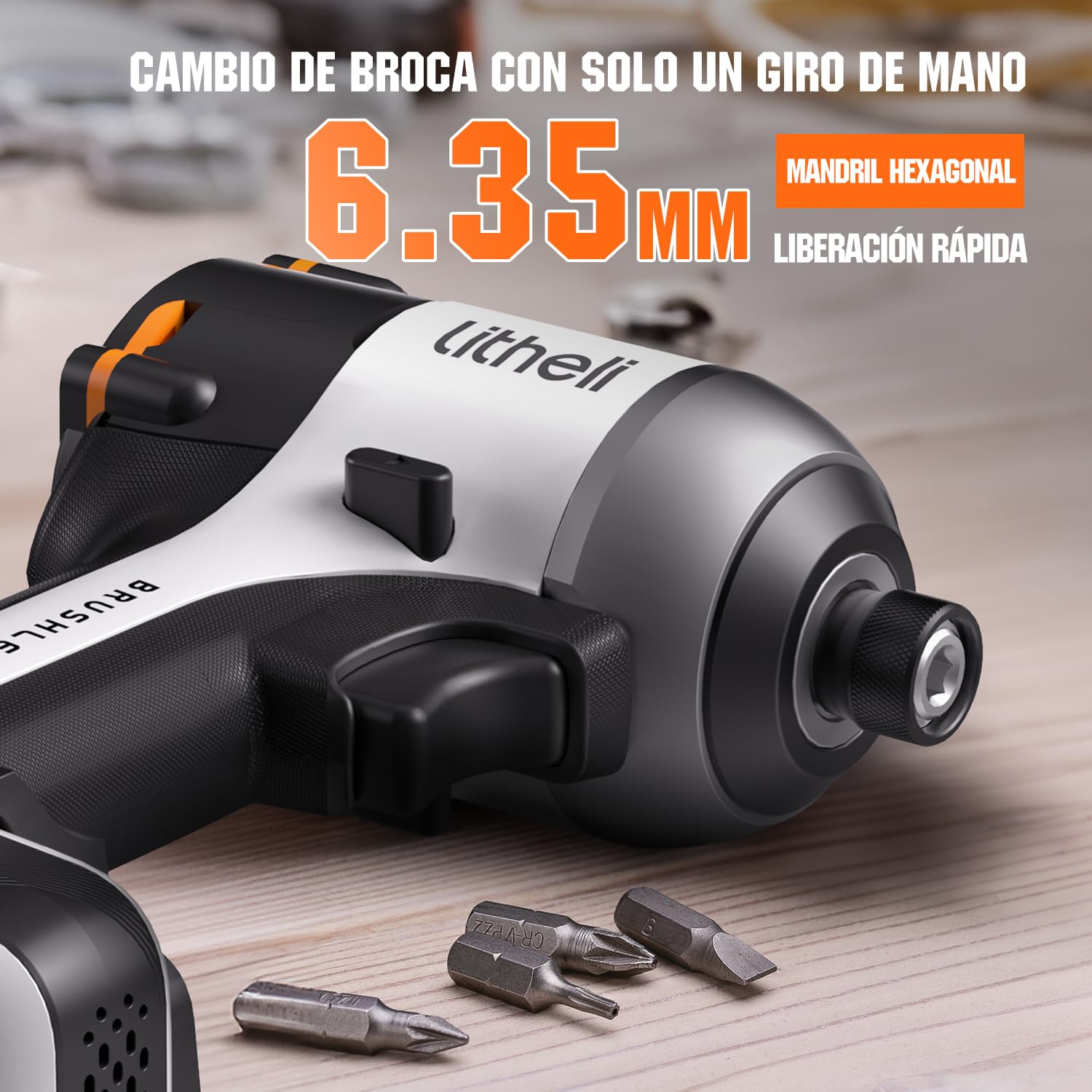 Litheli Destornillador de batería 20 V, batería de iones de litio 2,0 Ah, atornillador de impacto inalámbrico, par de torsión 230 Nm, 3 modos, pinza 6,35 mm, luces LED