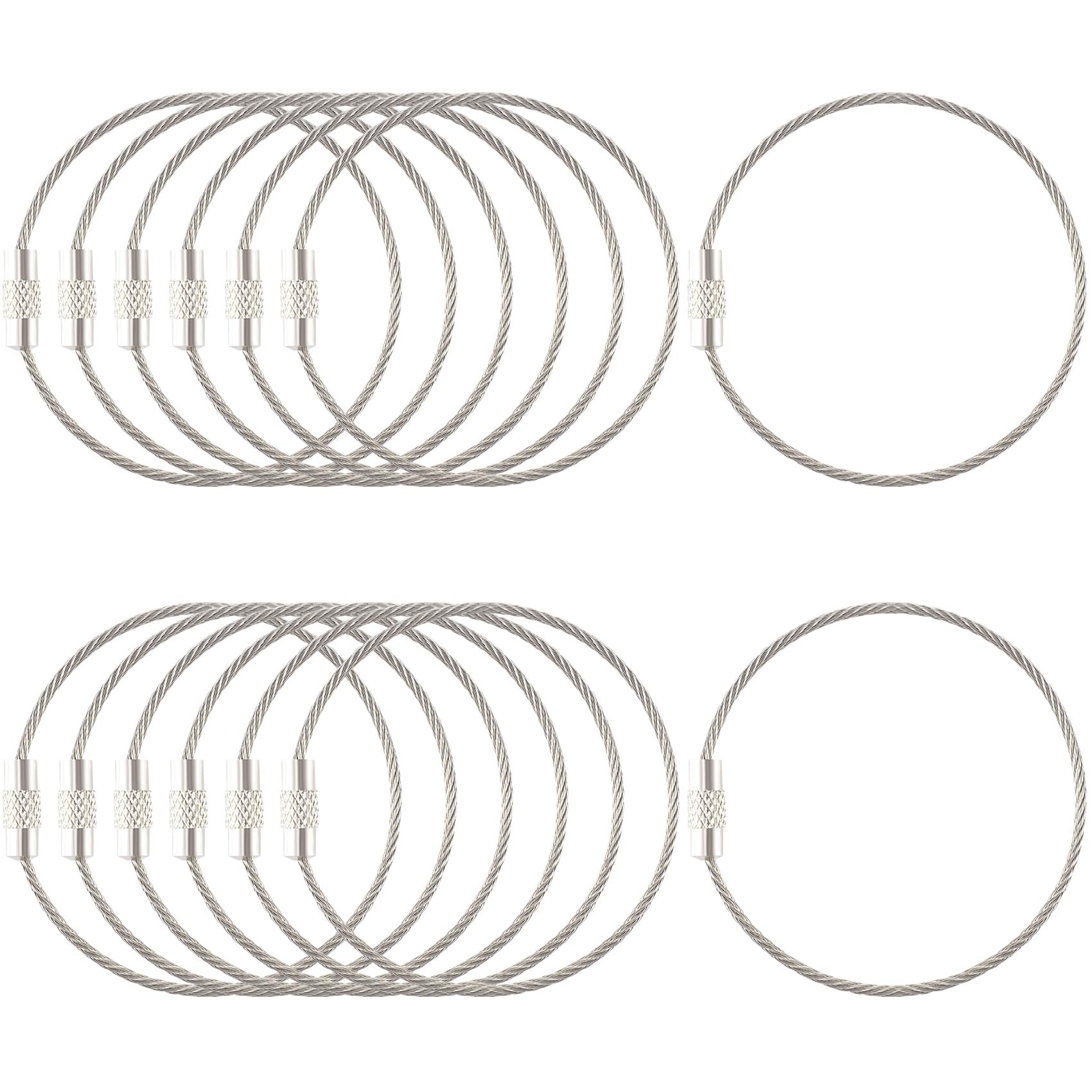 Joez Wonderful 15 Pack of 6 Inch Wire Keychain Cable, Large Stainless Steel Key Ring Loop Holder for Luggage Tags, Keyrings, ID Tag Keeper (Silver)