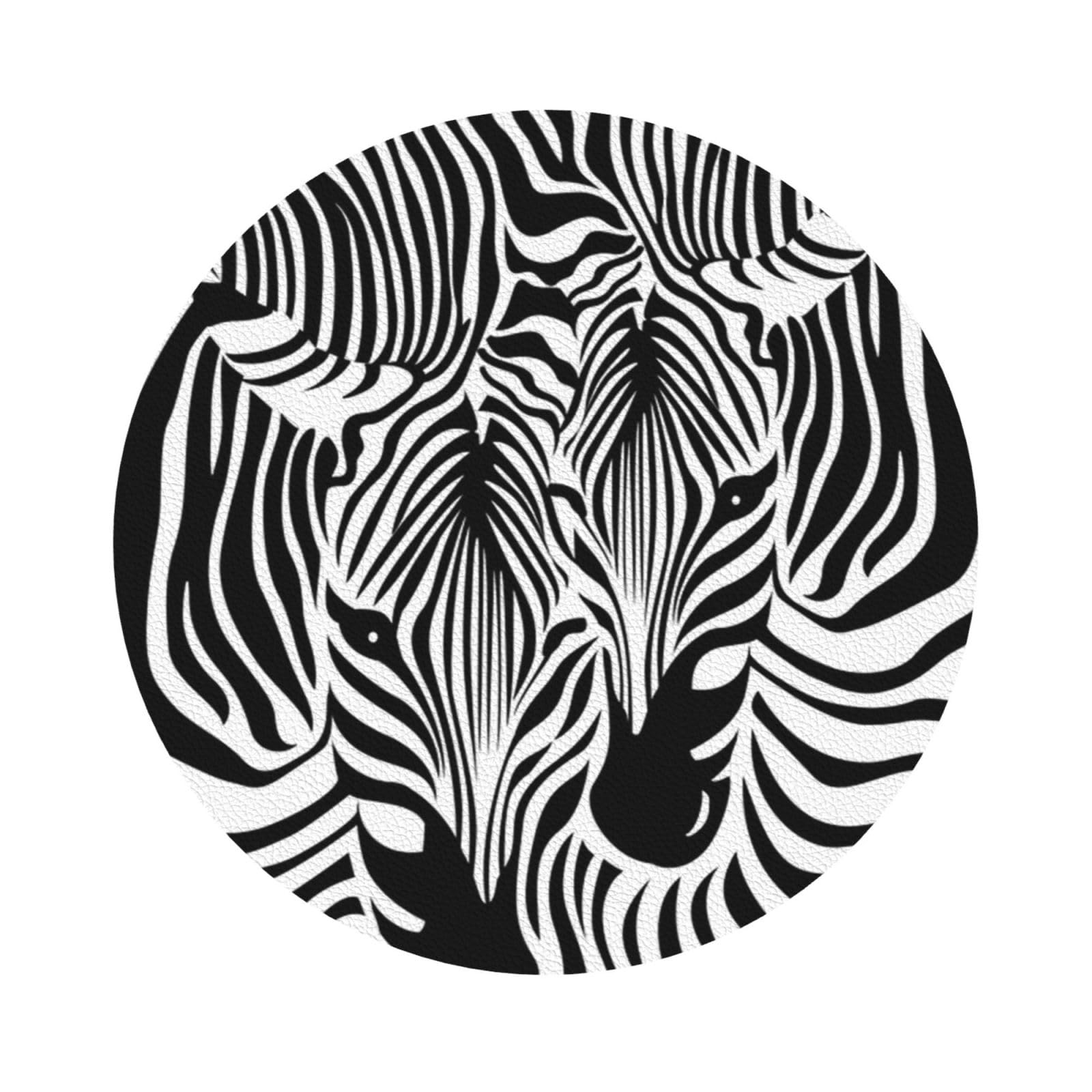 Abstract Animal Zebra PU Leather Coasters Set of 6 Round Drink Coasters