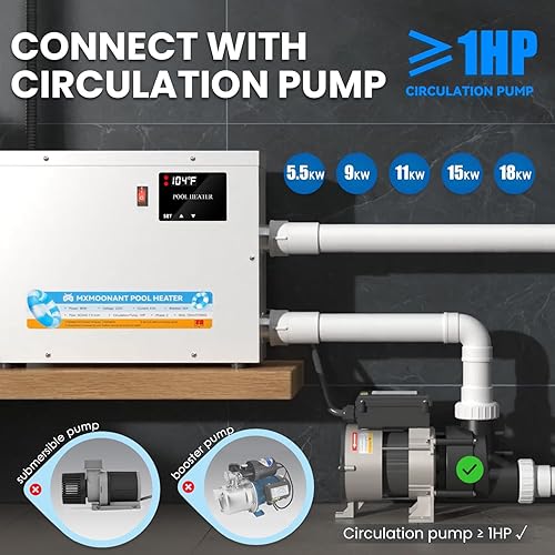 Miniatura 5 de Mxmoonant Calentador de piscina 11KW 220V, calentadores eléctricos de piscina, termostato de agua para bañera de hidromasaje con pantalla táctil