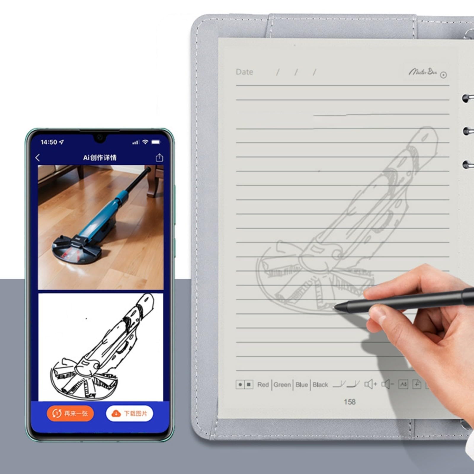 Taccuino intelligente per scrittura, blocco in ardesia digitale con conversione OCR per disegno sincrono, lavagna per scrittura a mano in ABS nero (per penna intelligente + carta)