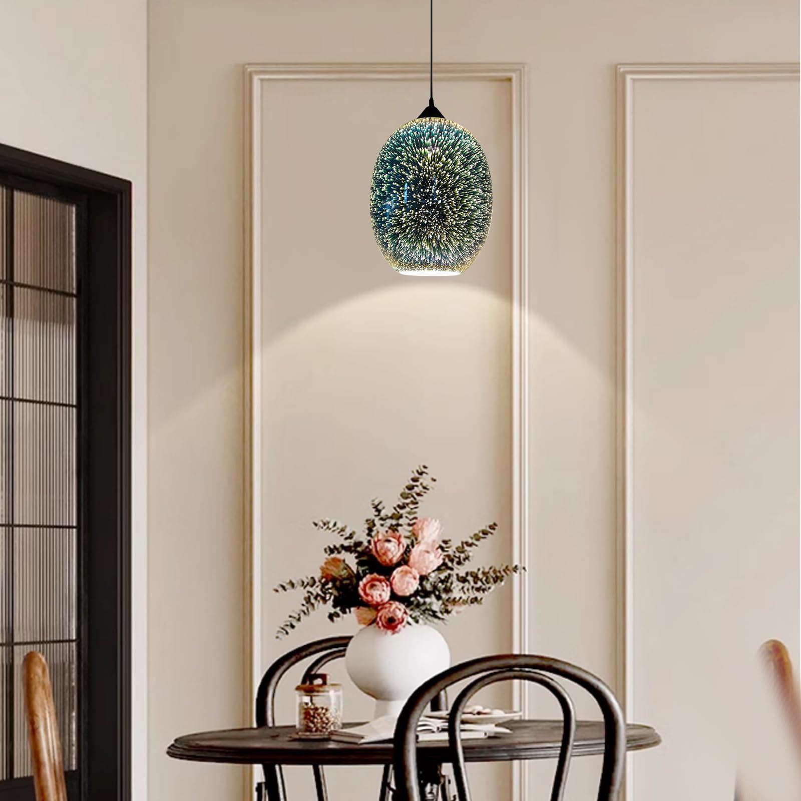 Szklana lampa wisząca 3D, nowoczesna lampa wisząca z regulacją wysokości z oprawką E27, stylowa lampa sufitowa do salonu, sypialni, jadalni i kuchni, lampa szklana, srebrna, bez źródła światła
