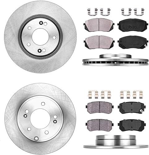 Callahan Rotores de disco de freno delantero y trasero y pastillas de freno de cerámica + kit de freno de hardware para Hyundai Sonata Eco SE Sport