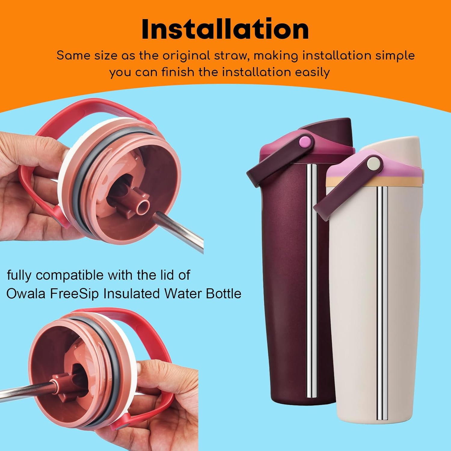 ALINK Stainless Steel Straws for Owala FreeSip Sway 30oz Water Bottle, 6 Pack Reusable Metal Replacement Straws for Owala Sway Lid Only, With 2 Straw Brush - Image 7