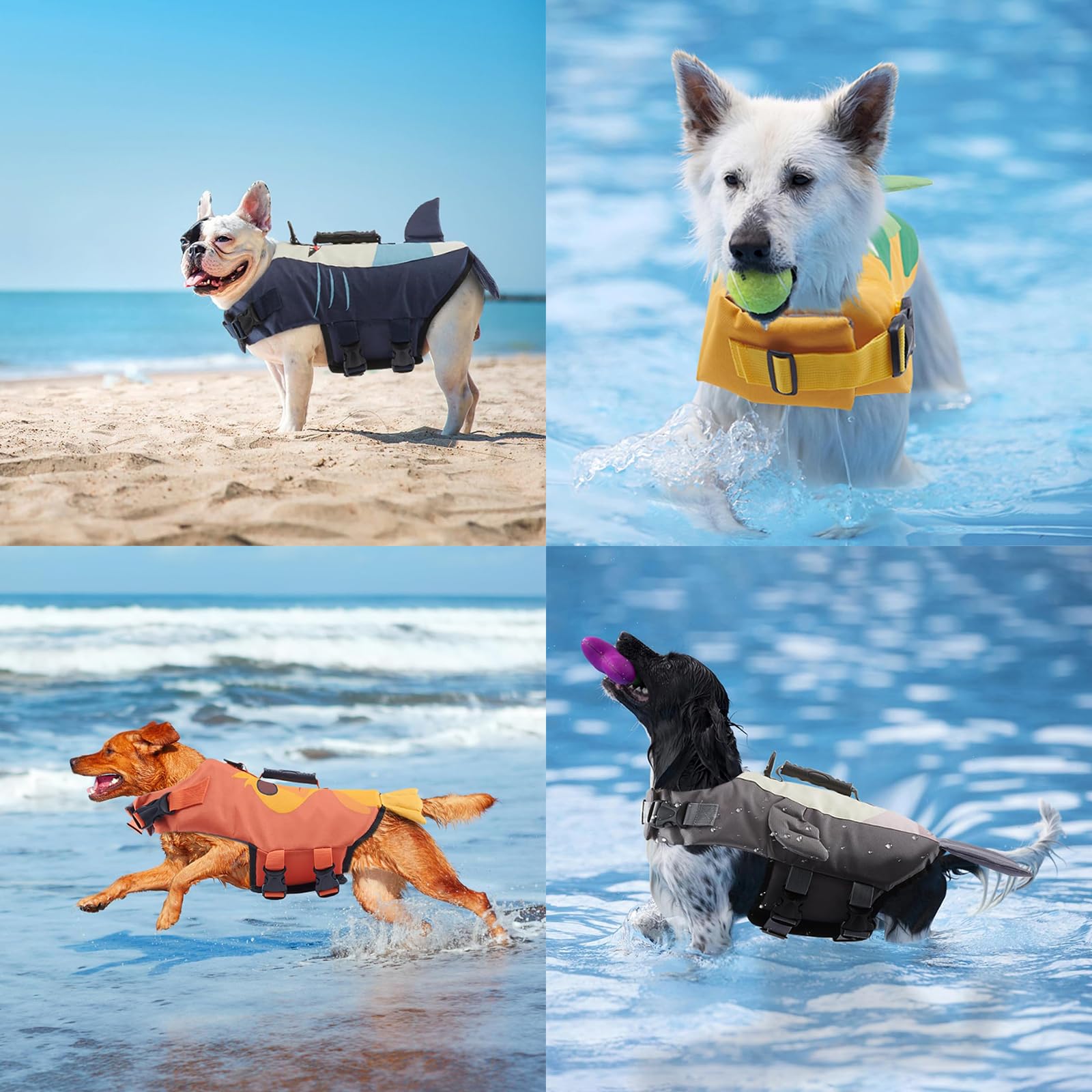Gilet De Sauvetage pour Chien Haute Flottabilité, Gilet De Sauvetage pour Chien De Requin Gilet De Sécurité pour Animaux De Compagnie Maillot De Bain Gilet avec Souple Poignée,Dinosaur,M