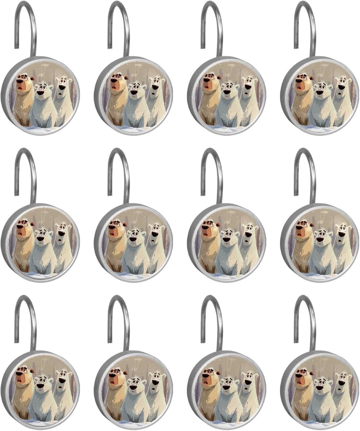 12PCS Cute Cartoon Polar Bears (2) Shower Curtain Hooks Metal Rust Resistant Decorative Shower Curtain Hooks Bathroom Decorations
