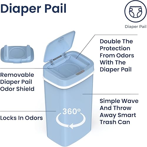 Miniatura 4 de Ninestars NPT-15-1WH - Papelera de plástico ABS (3,1 galones, 12 litros, sensor de movimiento, para eliminar pañales, color blanco