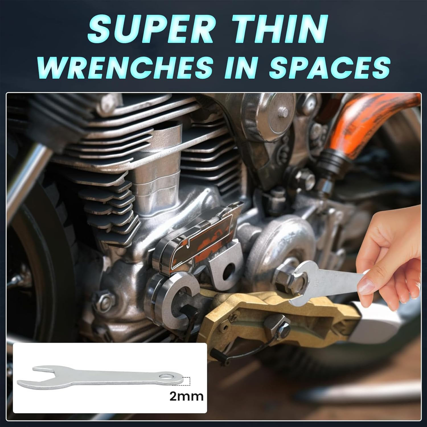 Thin Open End Set & Super-Thin Metric Wrench Kit - 12PC Ultra-Thin Spanners Repair Tool with Thin Head Access, 2MM/0.08''Mini Open End for Bike/Bi-Fold Doors, Household, Machinery, Motorcycle