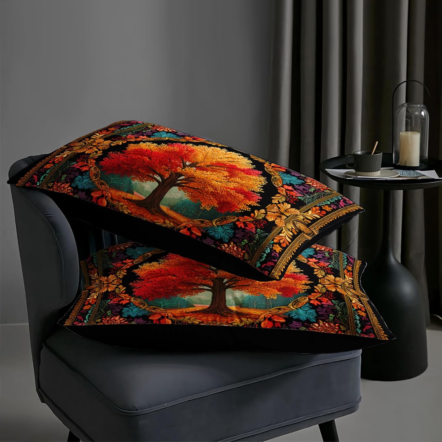 AILONEN Tree of Life Comforter Set Queen Size 3Pcs,Bohemian Ethnic Print Bedding Set for Bedroom Decor,Vibrant Autumn Tree Quilt with 2 Pillowcases