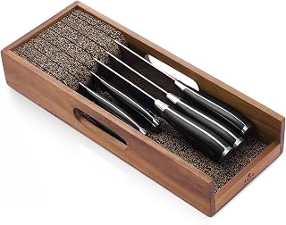 Enoking Knife Drawer Organizer Insert, In Drawer Knife Block, Acacia Wood Knife Holder with Cork Dividers For Kitchen Chef Steak Knife Storage Keep Drawer Tidy (Acacia Wood, 15 x 5.9 x 2.6 In)