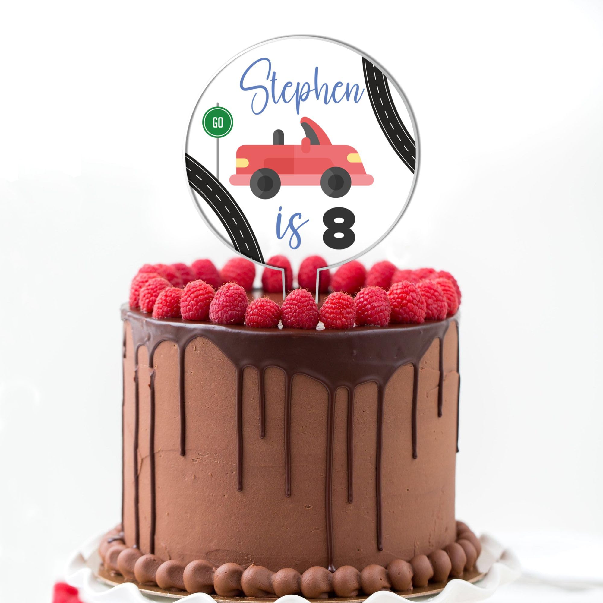 Personalised Car Birthday Cake Topper – Custom Name & Age – Acrylic Cake Decoration for Kids Party – Racing Theme Celebration Cake Accessory – Bright Fun Cake Decor for Children’s Birthday (Car)
