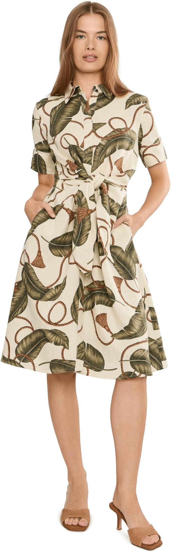 Женское платье Lauren Ralph Lauren Petite Rope-Print Tie-Front Linen Shirtdress, цвет: Разноцветный — фото 1