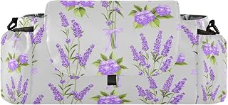 CUPADA Summer Lavender Flower Universal Baby Stroller Organizer with Cup Holders, Large Capacity Spring Purple Floral Stroller Organizer Bag Adjustable Strap Fit Most All Strollers