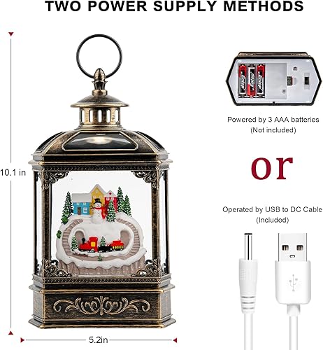Miniatura 7 de Linterna de globo de nieve de Navidad, muñeco de nieve brillante y tren con música, forro USBfunciona con pilas, linterna iluminada para decoración