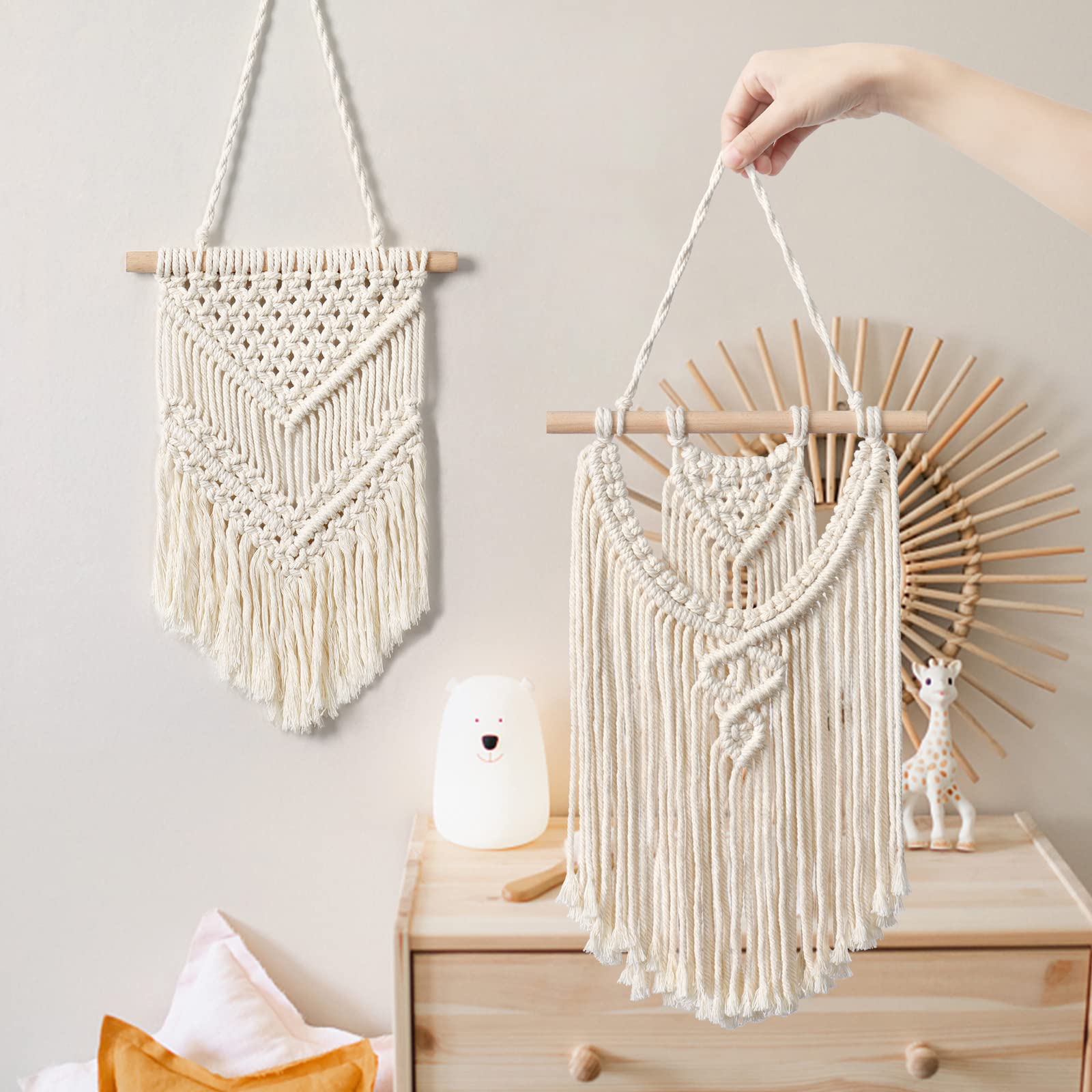 LOMOHOO 2 sztuki makramy, makrama, małe tkane gobeliny, dekoracja ścienna, piękna dekoracja do domu w stylu boho, do mieszkania, pokoju dziecięcego, na imprezę