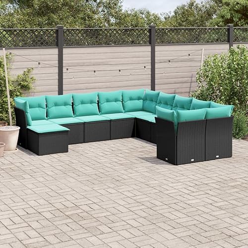 10-Seat Black Modular Patio Conversation Set, UV-Resistant Synthetic Rattan Outdoor Sectional with Powder-Coated Steel Frame, 21.7" Deep Seats,