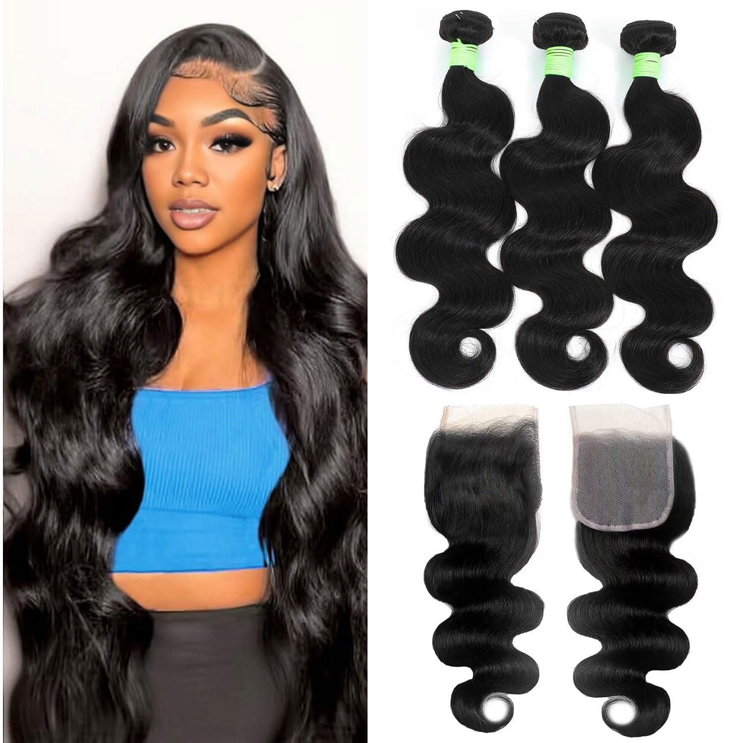 Brazilian Virgin Human Hair Bundles with 4x4 Lace Closure Body Wave Brazilian Body Wave Human Hair Bundles with Closure | 3  main image 2