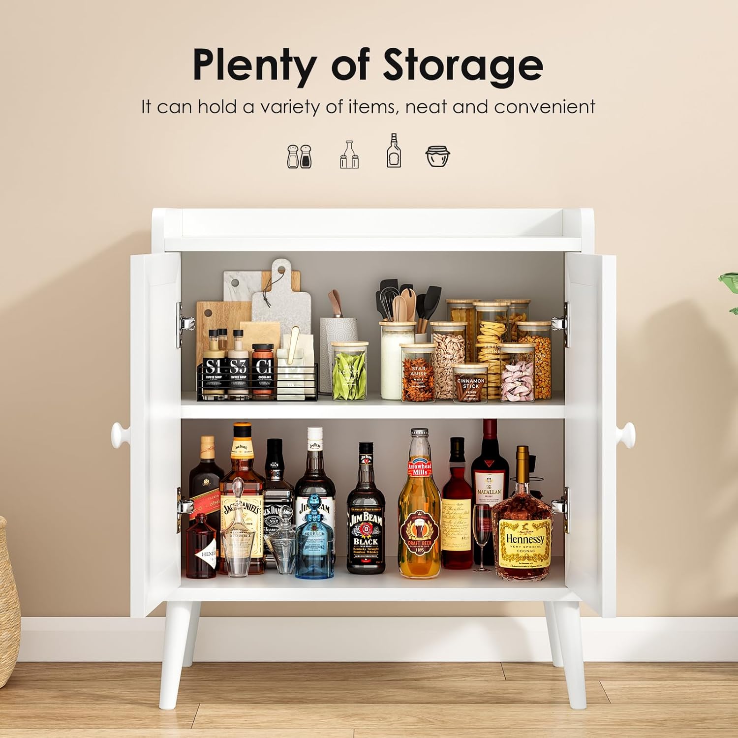 Farini Sideboard Buffet Cabinet,Bar Liquor Cabinet with Rattan Decorated Doors, Credenza Console Table for Dining Room, Living Room,Hallway,White