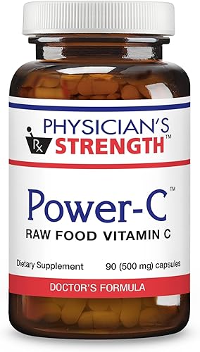 Physician's Strength Power-C - 90 cápsulas  Alimentos crudos Vitamina C + Flavonoides de Camu Camu, Cereza de Acerola, Rhus coriaria y Rosa Mosqueta
