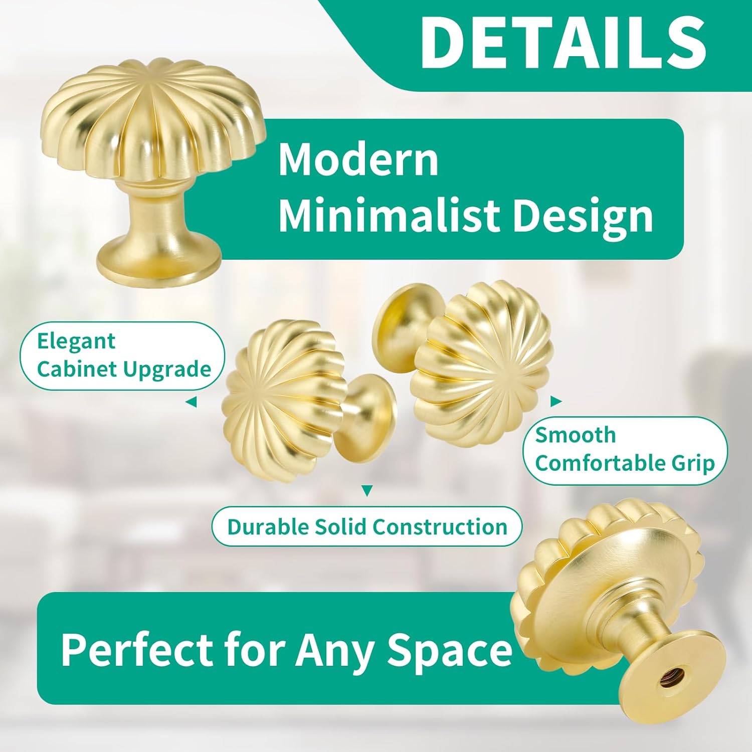 10 Pack Brushed Brass Cabinet Knobs, Decorative Round Drawer Knobs, Solid Zinc Alloy Cabinet Hardware for Kitchen Cabinets, Bathroom Vanity, Dresser and Furniture Drawers