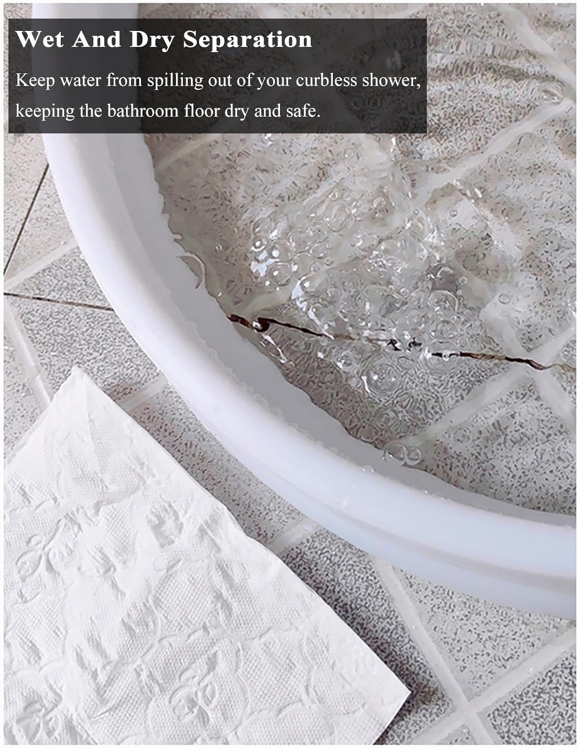 Shower Splash Guard for Walk In Shower, 7 10 CM Tall Floor Water Barrier Collapsible Water Retaining Strips/ Stopper/ Fixed Base for Bathroom Threshold Sliding Glass Door, Black Blocker Surrounds(H 7C